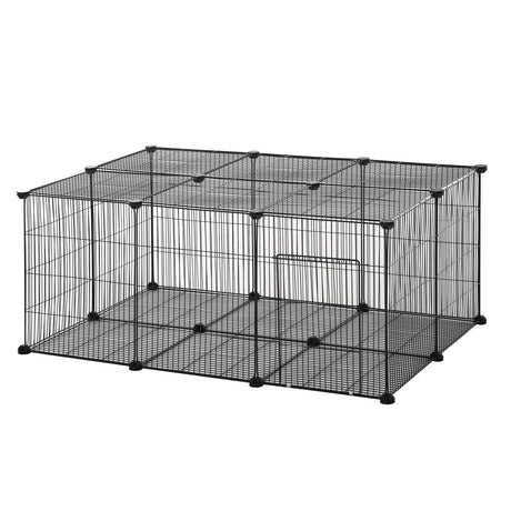 Pet Playpen DIY Small Animal Cage Metal Fence with Door, 22 Pieces, for Bunny Chinchilla Hedgehog Guinea Pig, PawHut,