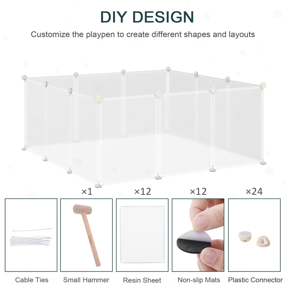 Pet Playpen for Small Animals, Portable Plastic Fence 12 Panels for Rabbits, Chinchilla, Guinea Pig, PawHut,