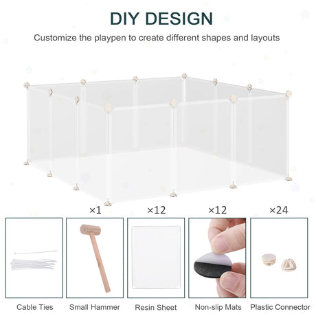 Pet Playpen for Small Animals, Portable Plastic Fence 12 Panels for Rabbits, Chinchilla, Guinea Pig, PawHut,