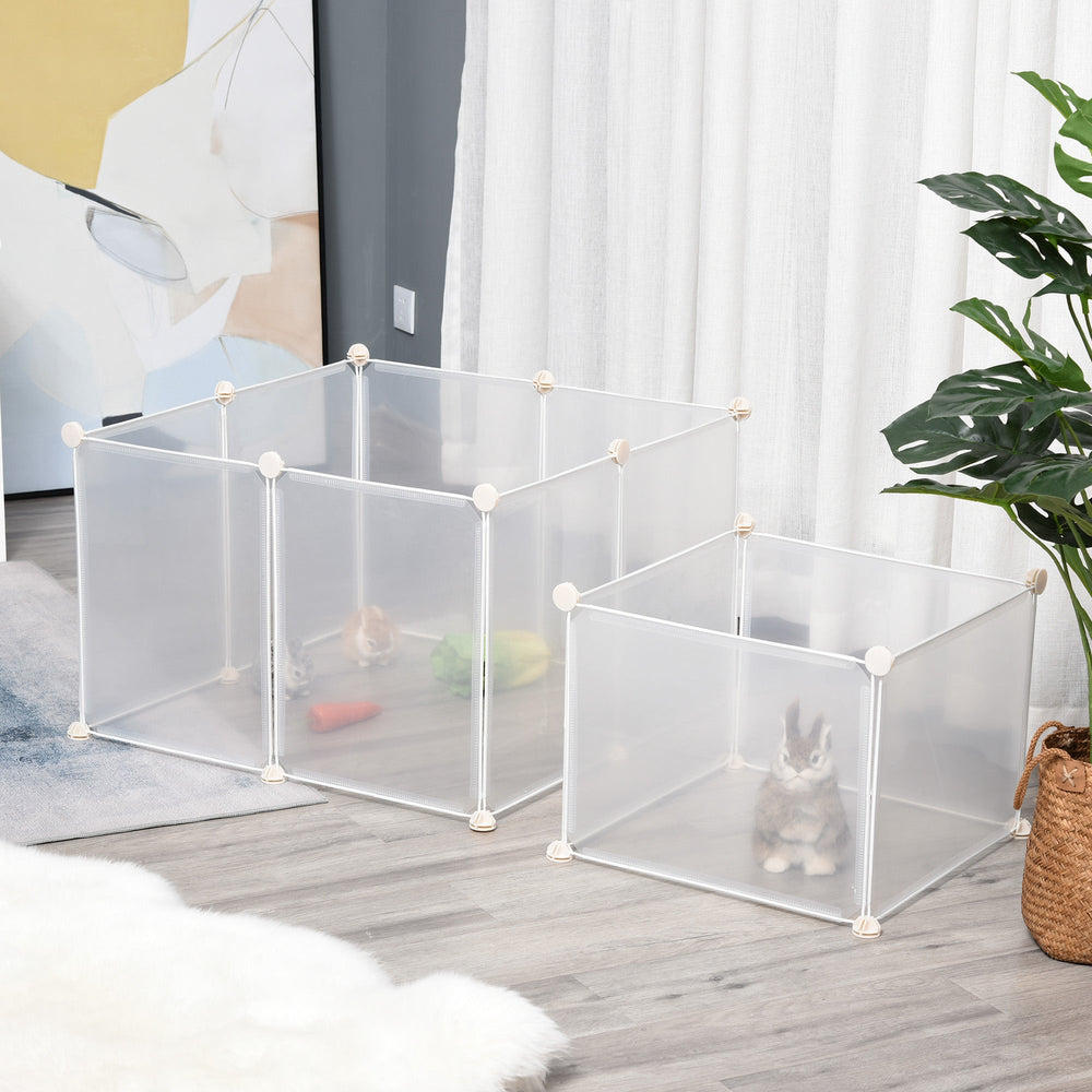 Pet Playpen for Small Animals, Portable Plastic Fence 12 Panels for Rabbits, Chinchilla, Guinea Pig, PawHut,