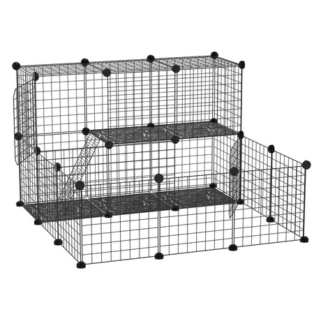 Pet Playpen w/ Door Customisable Fence for Guinea Pigs Chinchillas Hedgehogs - Black, PawHut,