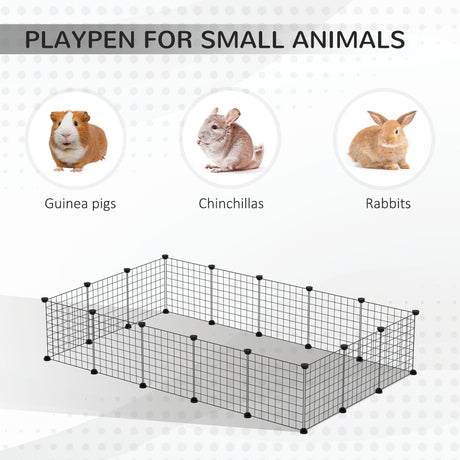 Pet Playpen w/ Door Customisable Fence for Guinea Pigs Chinchillas Hedgehogs - Black, PawHut,