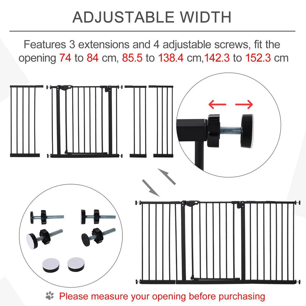 Pet Safety Gate Dog Barrier for Doorways, Corridors, Staircases with Three Extensions and Adjustable Screws, PawHut, Black