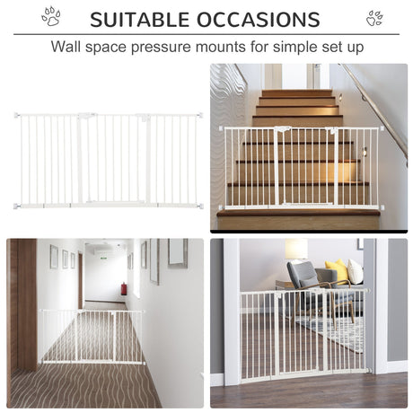 Pet Safety Gate Dog Barrier for Doorways, Corridors, Staircases with Three Extensions and Adjustable Screws, PawHut, Black