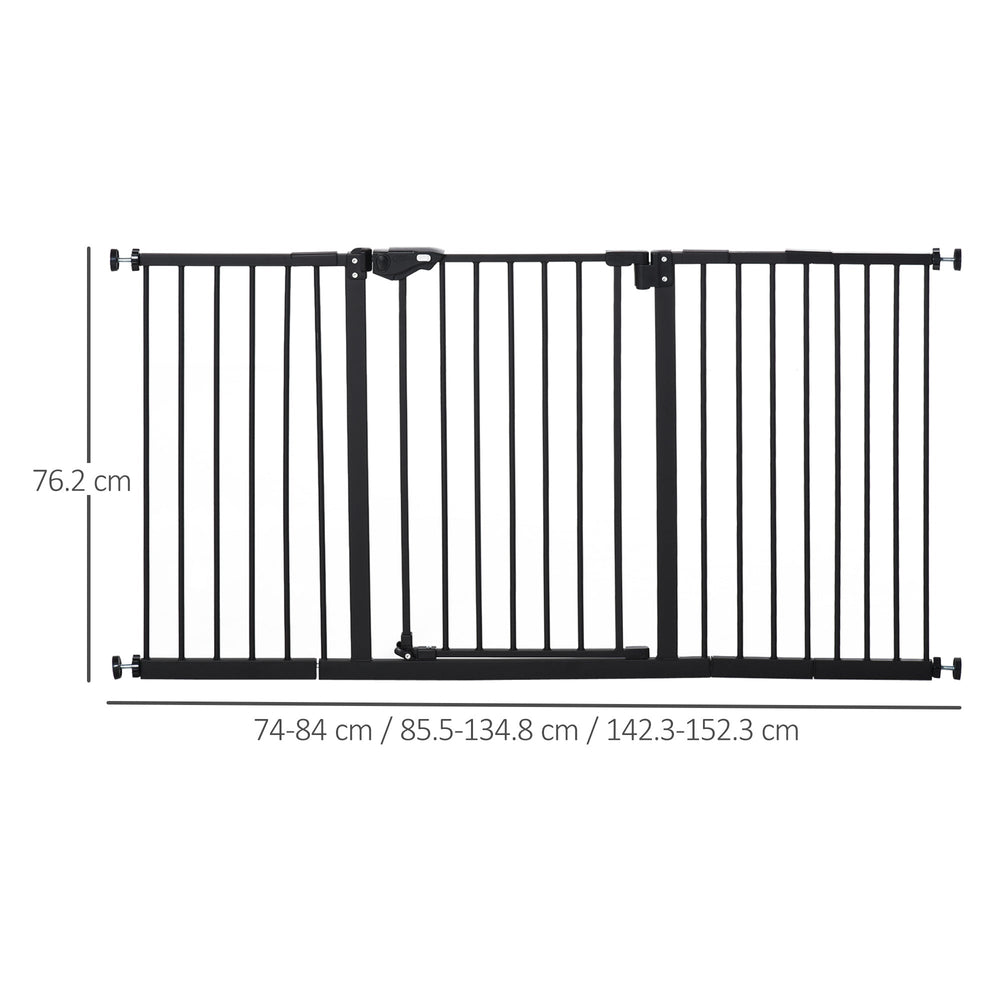 Pet Safety Gate Dog Barrier for Doorways, Corridors, Staircases with Three Extensions and Adjustable Screws, PawHut, Black