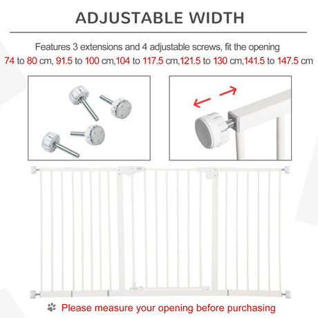 Pet Safety Gate Dog Barrier for Doorways, Corridors, Staircases with Three Extensions and Adjustable Screws, PawHut, Black
