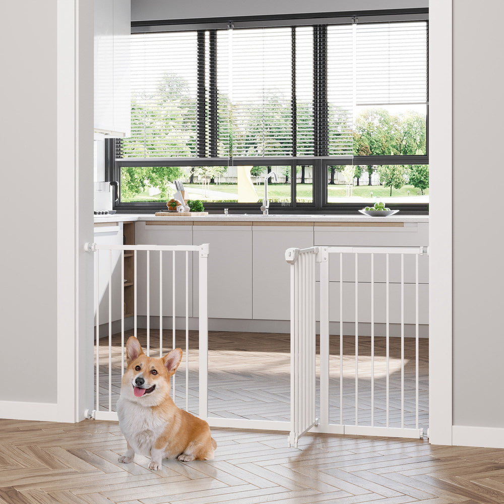 Pet Safety Gate Dog Barrier for Doorways, Corridors, Staircases with Three Extensions and Adjustable Screws, PawHut, Black