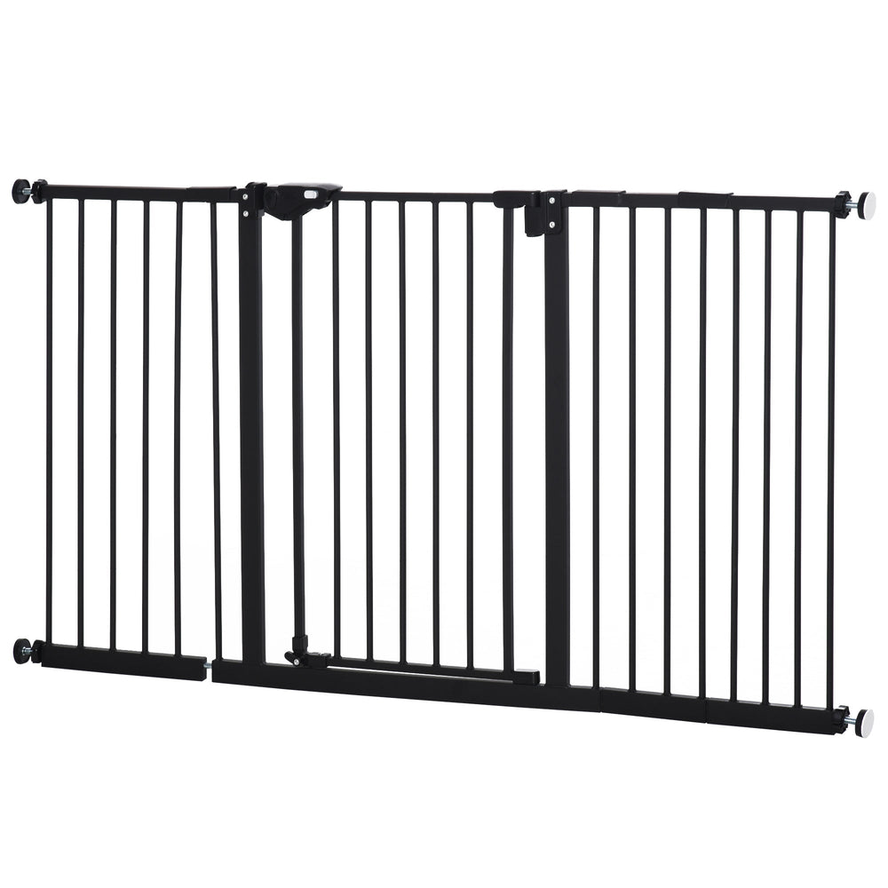Pet Safety Gate Dog Barrier for Doorways, Corridors, Staircases with Three Extensions and Adjustable Screws, PawHut, Black