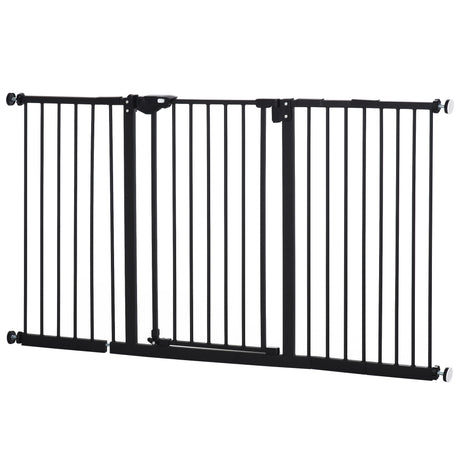 Pet Safety Gate Dog Barrier for Doorways, Corridors, Staircases with Three Extensions and Adjustable Screws, PawHut, Black