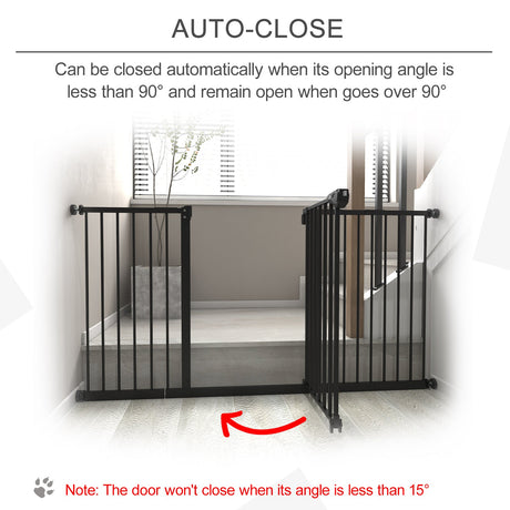 Pet Safety Gate Dog Barrier for Doorways, Corridors, Staircases with Three Extensions and Adjustable Screws, PawHut, Black