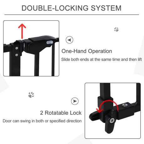 Pet Safety Gate Dog Barrier for Doorways, Corridors, Staircases with Three Extensions and Adjustable Screws, PawHut, Black