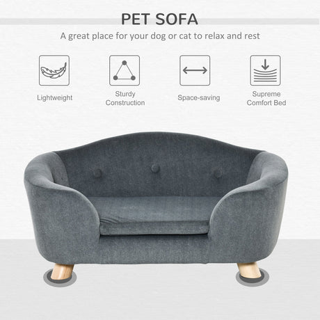 Pet Sofa Bed, Puppy Kitten Lounger, with Wooden Frame, Short Plush Cover, Washable Cushion, for Small Dog, 70 x 47 x 30 cm,, PawHut,