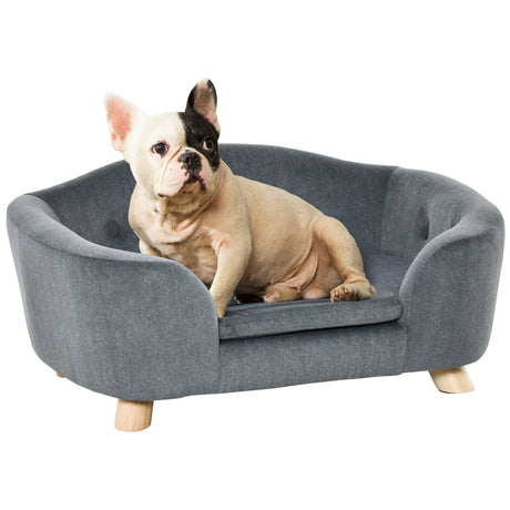 Pet Sofa Bed, Puppy Kitten Lounger, with Wooden Frame, Short Plush Cover, Washable Cushion, for Small Dog, 70 x 47 x 30 cm,, PawHut,