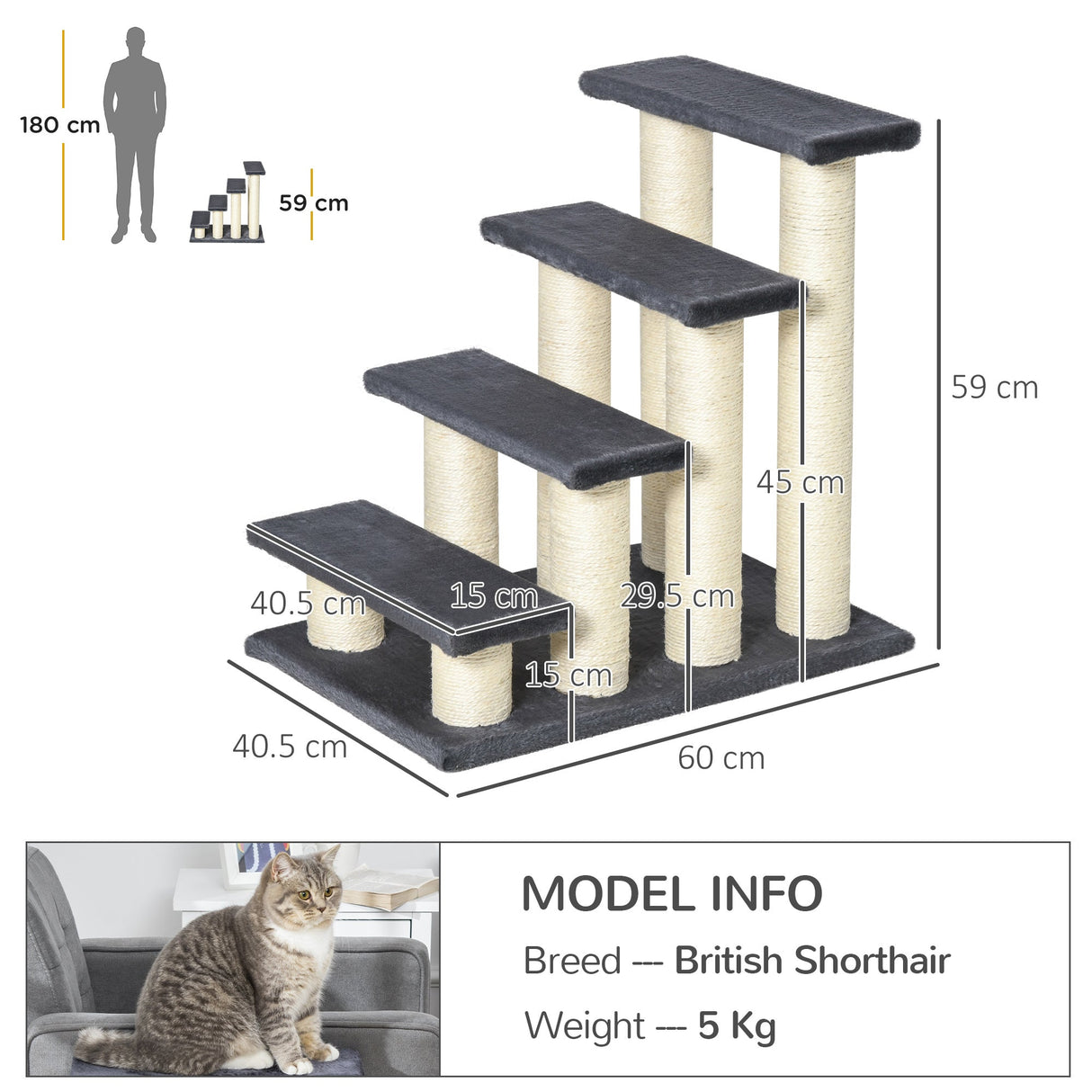 Pet Stairs 4 Steps Older Animal Climb Ladder, PawHut,