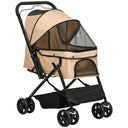 Pet Stroller for Dogs/Cats: Reversible Handle & Folding Design, PawHut, Beige