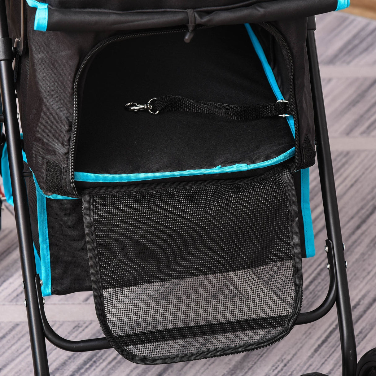 Pet Stroller Pushchair Travel One-Click Fold Trolley with EVA Wheels Brake Removable Cloth Basket Bottle Holder Adjustable Canopy Safety Leash, PawHut,