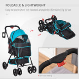 Pet Stroller Pushchair Travel One-Click Fold Trolley with EVA Wheels Brake Removable Cloth Basket Bottle Holder Adjustable Canopy Safety Leash, PawHut,