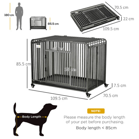 Portable Foldable Dog Crate with Wheels for Medium/Large Dogs, PawHut,