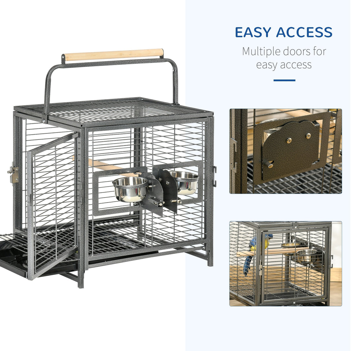 Portable Parrot Travel Cage with Handle & Accessories, PawHut,