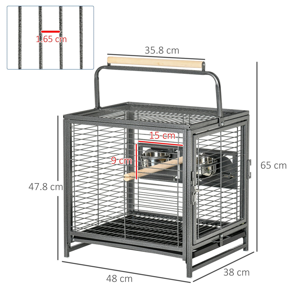 Portable Parrot Travel Cage with Handle & Accessories, PawHut,