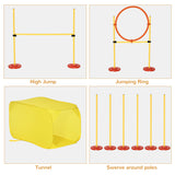 Portable Pet Agility Training Obstacle Set for Dogs w/ Adjustable High Jumping Pole, Jumping Ring, Turnstile poles, Tunnel, PawHut,