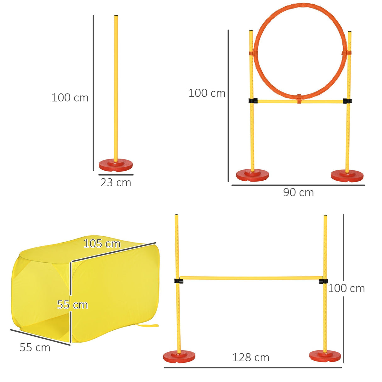 Portable Pet Agility Training Obstacle Set for Dogs w/ Adjustable High Jumping Pole, Jumping Ring, Turnstile poles, Tunnel, PawHut,