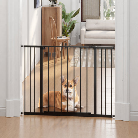 Pressure Fitted Pet Dog Safety Gate Metal Fence Extending 76-107cm Wide, PawHut, White