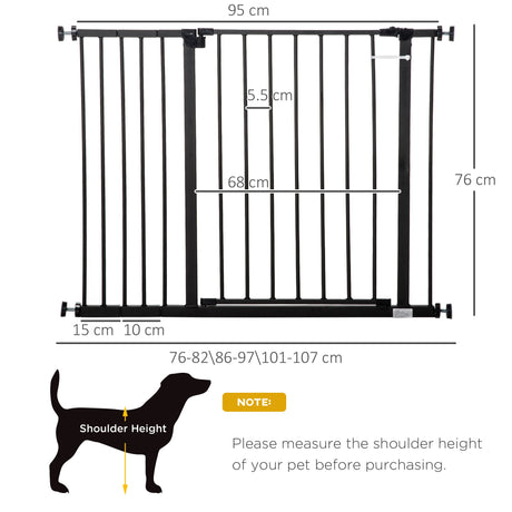 Pressure Fitted Pet Dog Safety Gate Metal Fence Extending 76-107cm Wide, PawHut, White