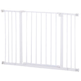 Pressure Fitted Pet Dog Safety Gate Metal Fence Extending 76-107cm Wide, PawHut, White