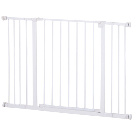 Pressure Fitted Pet Dog Safety Gate Metal Fence Extending 76-107cm Wide, PawHut, White