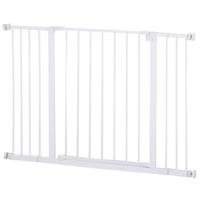 Pressure Fitted Pet Dog Safety Gate Metal Fence Extending 76-107cm Wide, PawHut, White