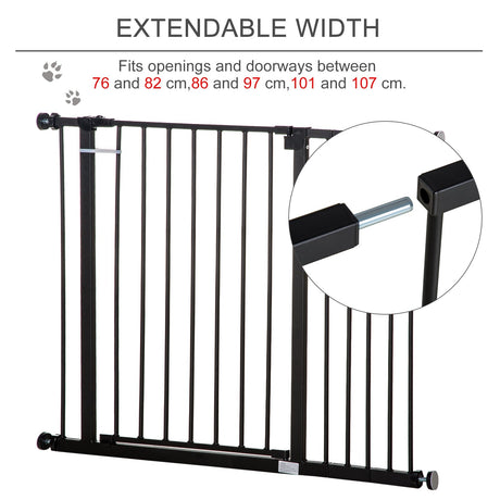 Pressure Fitted Pet Dog Safety Gate Metal Fence Extending 76-107cm Wide, PawHut, White