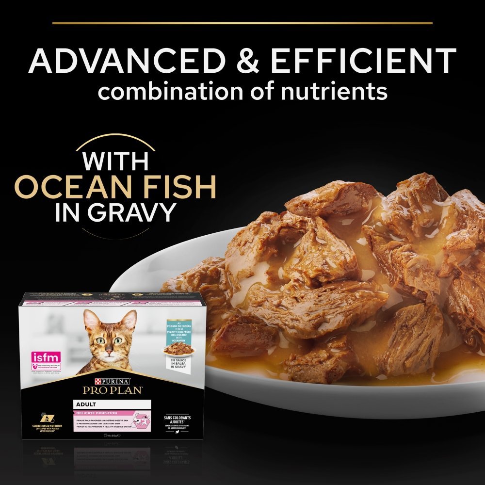 Pro Plan Adult 1+ Delicate Digestion with Ocean Fish Gravy Pouches 4x (10x85g), Pro Plan,