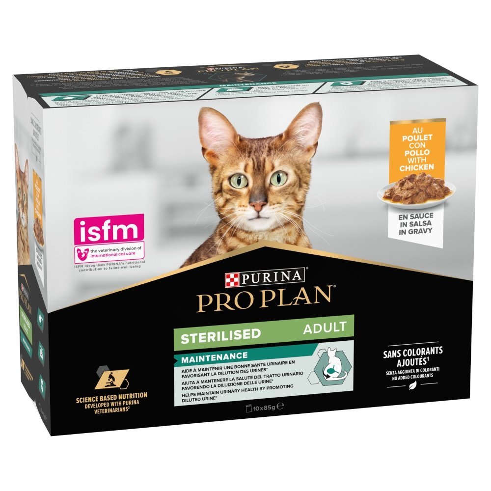 Pro Plan Adult 1+ Sterilised Maintenance with Chicken Gravy Pouches 4x (10x85g), Pro Plan,