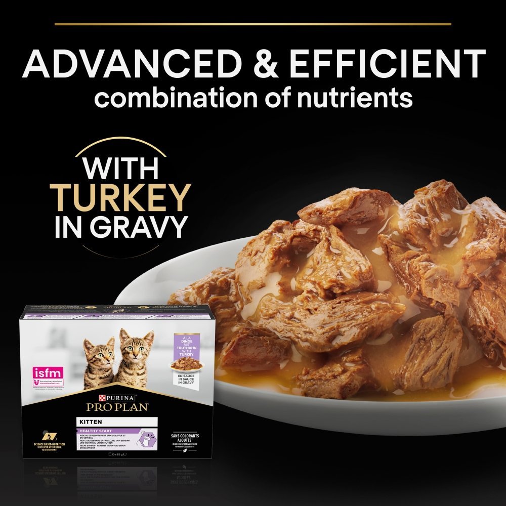 Pro Plan Kitten 1-12m Healthy Start with Turkey in Gravy Pouches 4x (10x85g), Pro Plan,