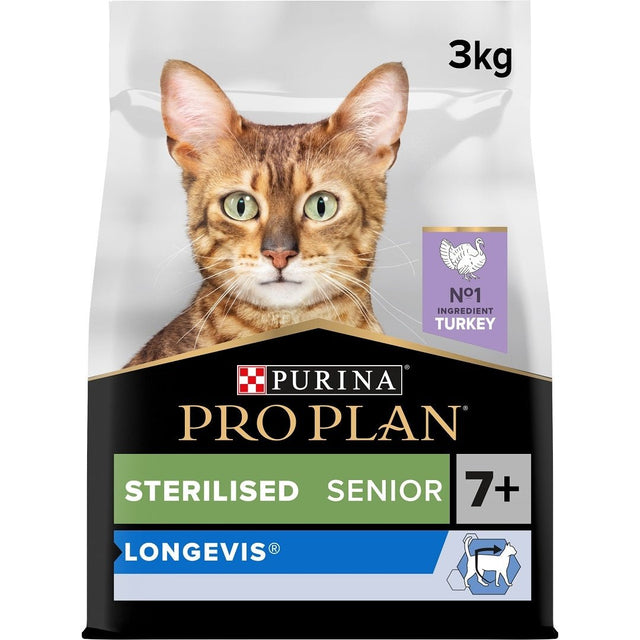 Pro Plan Sterilised Longevis Dry 7+ Senior Cat Food Turkey 3kg, Pro Plan,