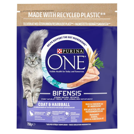 Purina One Adult Cat Coat and Hairball Chicken, Purina One, 4x750g