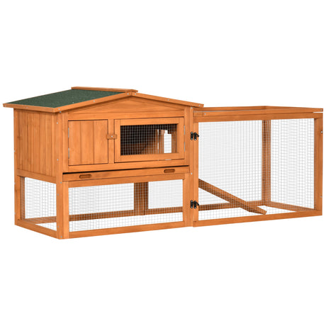 Rabbit Hutch and Run Outdoor Bunny Cage Wooden Guinea Pig Hide House with Sliding Tray, Hay Rack, Ramp, 156 x 58 x 68cm, PawHut,