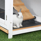 Rabbit Hutch Guinea Pig Hutch Wooden House with Run, 2 Tier Pet Cage Outdoor 157.4 x 53 x 93.5cm, Yellow, PawHut,