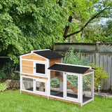 Rabbit Hutch Guinea Pig Hutch Wooden House with Run, 2 Tier Pet Cage Outdoor 157.4 x 53 x 93.5cm, Yellow, PawHut,