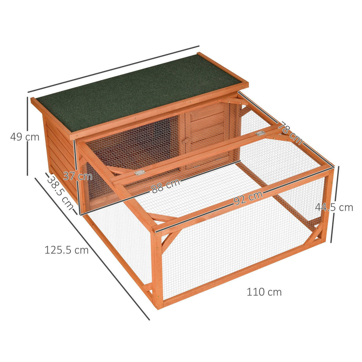 Rabbit Hutch Off-ground Small Animal Guinea Pig House 125.5 x 100 x 49cm, PawHut,