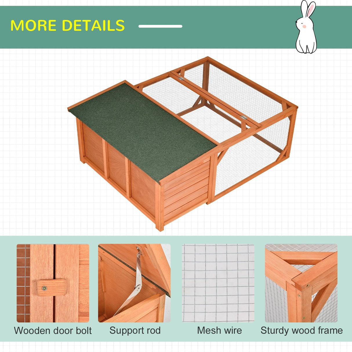 Rabbit Hutch Off-ground Small Animal Guinea Pig House 125.5 x 100 x 49cm, PawHut,