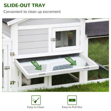 Rabbit Hutch Outdoor, 7.4Ft Large Guinea Pig House, 2 Tiers Bunny Run Cage with Sliding Tray for 2-4 Rabbits - Grey, PawHut,