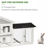 Rabbit Hutch Outdoor, 7.4Ft Large Guinea Pig House, 2 Tiers Bunny Run Cage with Sliding Tray for 2-4 Rabbits - Grey, PawHut,