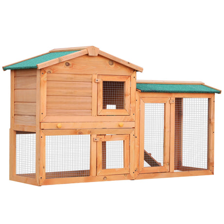 Rabbit Hutch Outdoor, Guinea Pig Hutch, Wooden Bunny Cage, Small Animal House with Pull Out Tray, Rabbit Run, 145 x 45 x 85 cm, PawHut,