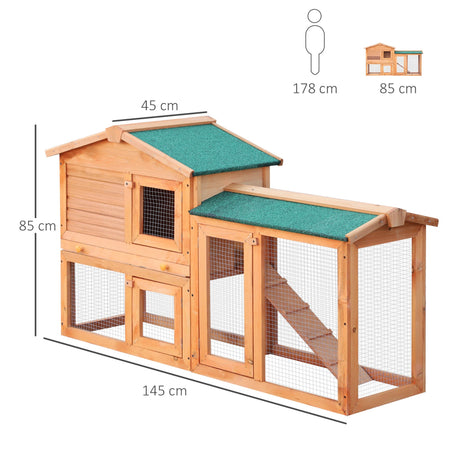 Rabbit Hutch Outdoor, Guinea Pig Hutch, Wooden Bunny Cage, Small Animal House with Pull Out Tray, Rabbit Run, 145 x 45 x 85 cm, PawHut,