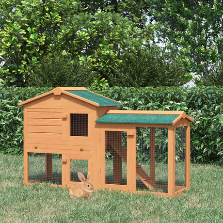 Rabbit Hutch Outdoor, Guinea Pig Hutch, Wooden Bunny Cage, Small Animal House with Pull Out Tray, Rabbit Run, 145 x 45 x 85 cm, PawHut,