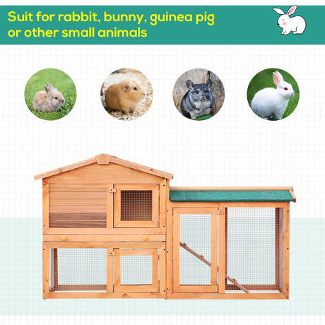 Rabbit Hutch Outdoor, Guinea Pig Hutch, Wooden Bunny Cage, Small Animal House with Pull Out Tray, Rabbit Run, 145 x 45 x 85 cm, PawHut,