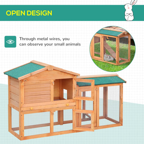 Rabbit Hutch Outdoor, Guinea Pig Hutch, Wooden Bunny Cage, Small Animal House with Pull Out Tray, Rabbit Run, 145 x 45 x 85 cm, PawHut,