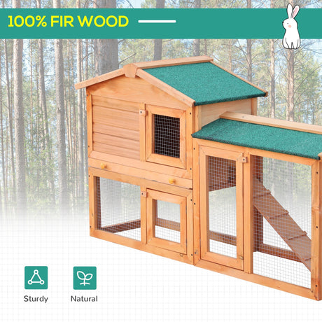 Rabbit Hutch Outdoor, Guinea Pig Hutch, Wooden Bunny Cage, Small Animal House with Pull Out Tray, Rabbit Run, 145 x 45 x 85 cm, PawHut,